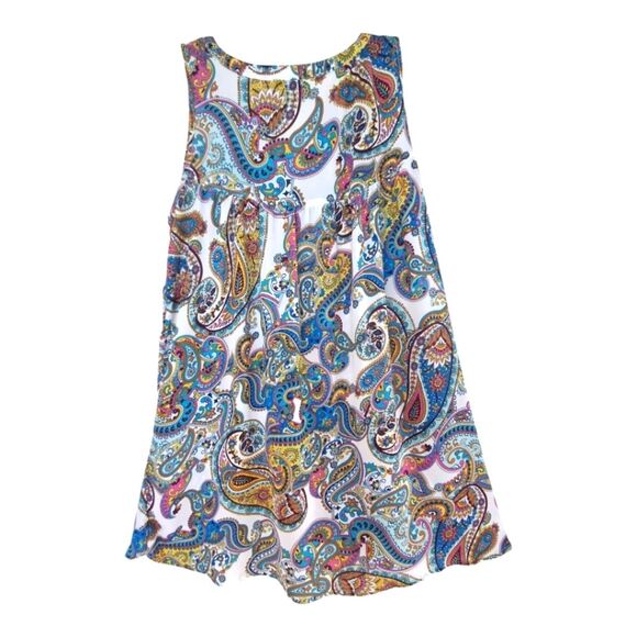 Cupio tunic top button up crepe sleeveless high-low hem colorful paisley print M - Picture 3 of 10